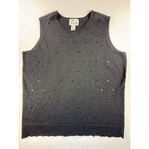 Quacker Factory Womens 1X Black Embellished Sweater Vest Beaded Knit Top